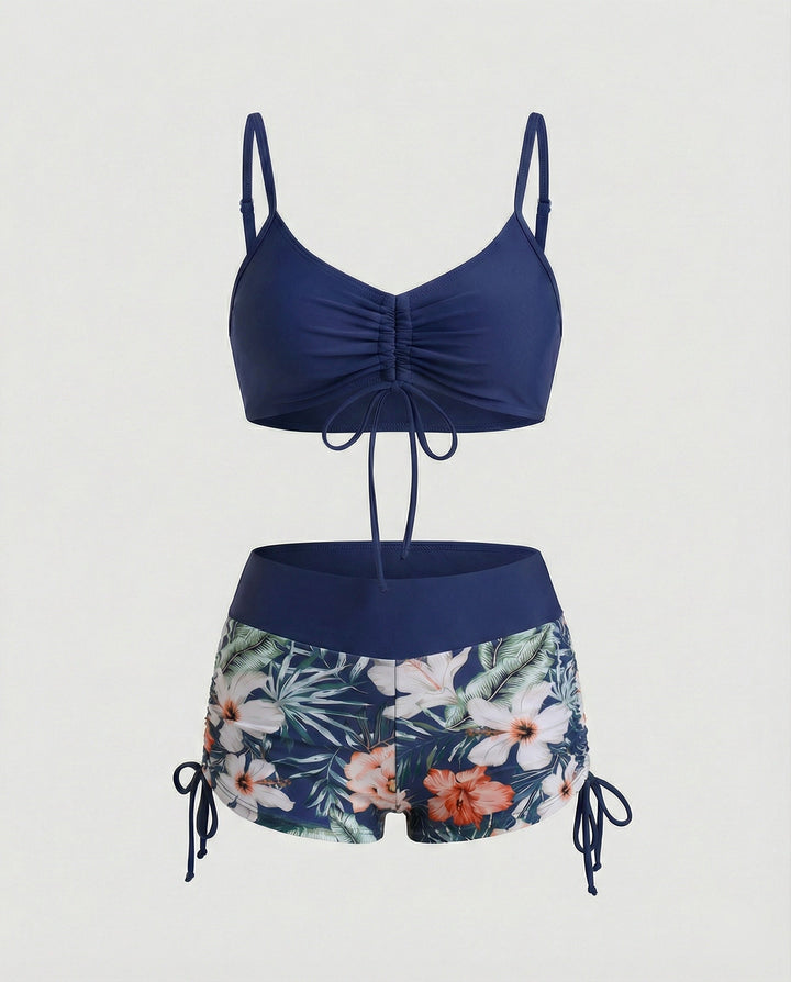 Drune | 2 Teiliges Bikini mit Grünem Blumenmuster und Hoher Taille