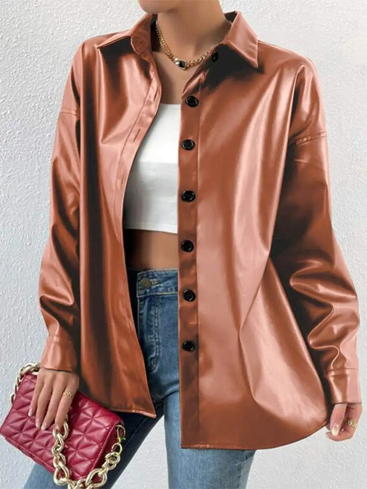 Drune | Vintage leather bomber jacket with lapel collar and button closure