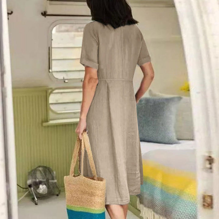 Drune | Lockeres Kleid aus Baumwolle und Leinen mit hoher Taille