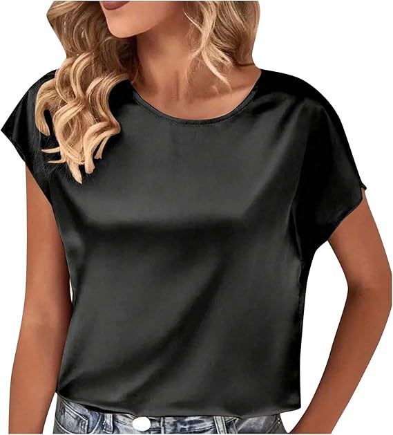 Damen Satin T-Shirt mit elegantem Wasserfall-Ausschnitt und schlichten Details Drune