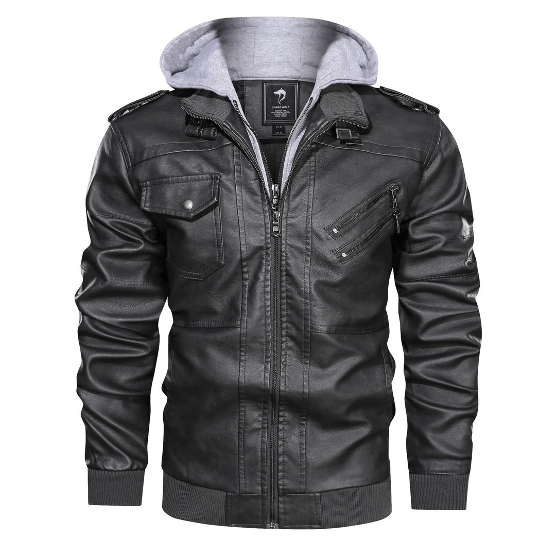 Drune | warme Lederjacke mit Kapuze für Herren - Perfekt für Outdoor-Aktivitäten