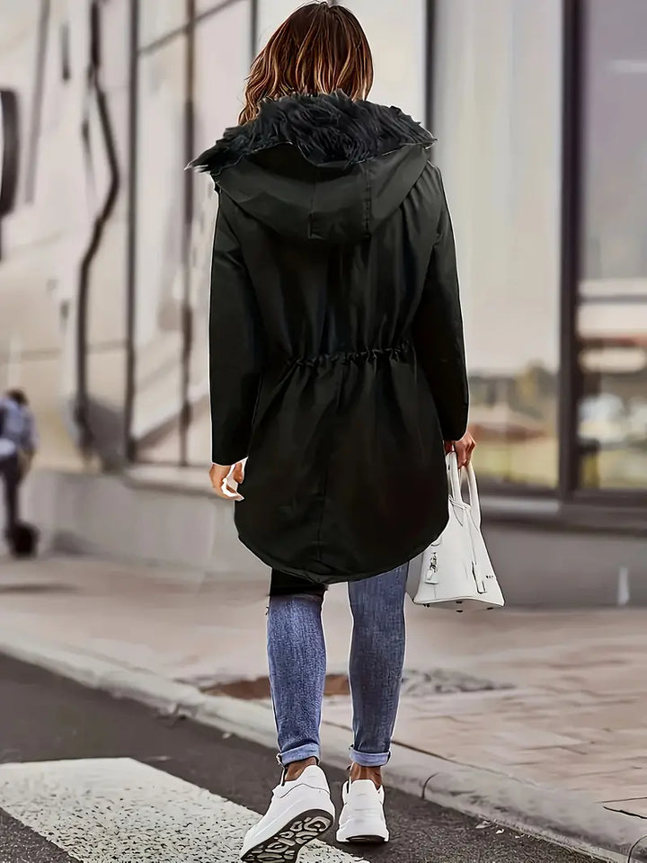 Drune | Zip up Parka Mantel mit Knöpfen Kapuze Damen Winterjacke