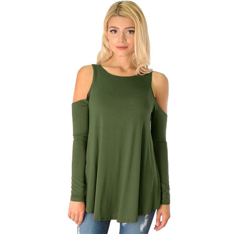 Damen Langarmhemd mit Cut-Out-Schultern und fließender A-Linien-Silhouette Drune