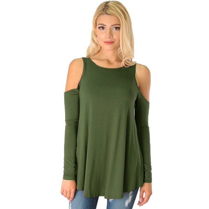 Damen Langarmhemd mit Cut-Out-Schultern und fließender A-Linien-Silhouette Drune