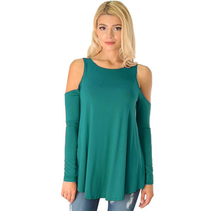 Damen Langarmhemd mit Cut-Out-Schultern und fließender A-Linien-Silhouette Drune