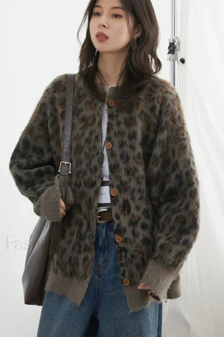 Drune | Leopardenmuster Einreiher Cardigan