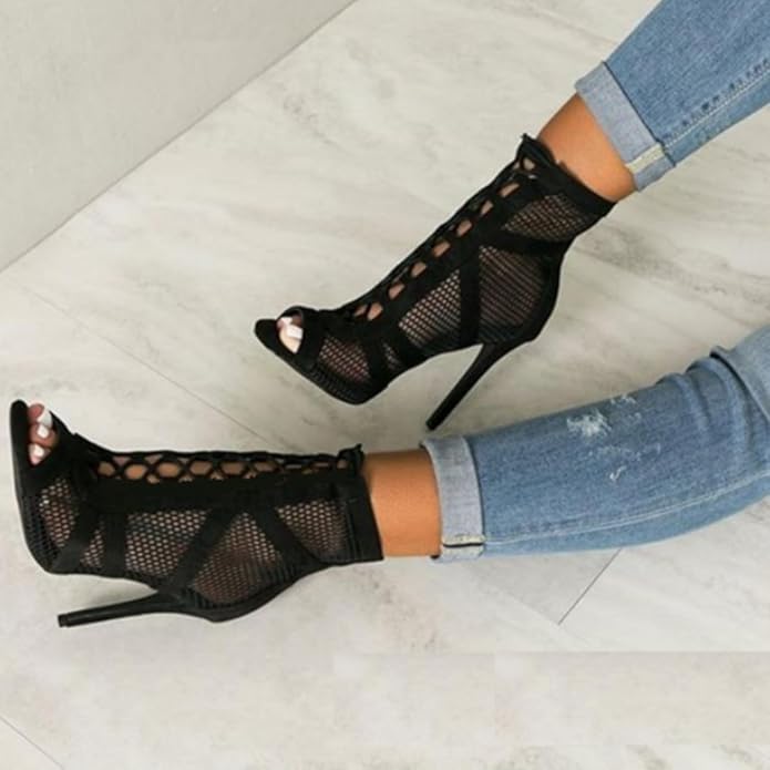 Drune | Damen Sandaletten mit Hohen Absätzen - Verführerische Spitze und Mesh für Den Perfekten Party-Look