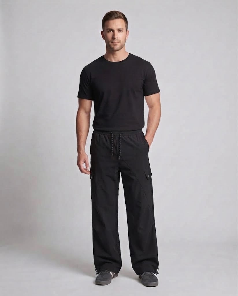 Herren Weite Tech-Cargo-Hose im Baggy-Schnitt mit Tunnelzug & Klappentaschen Drune