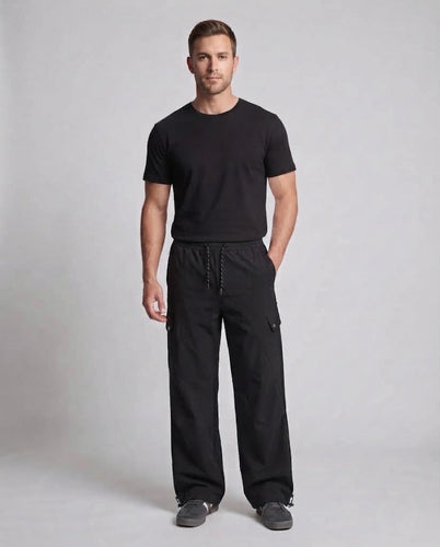 Herren Weite Tech-Cargo-Hose im Baggy-Schnitt mit Tunnelzug & Klappentaschen Drune