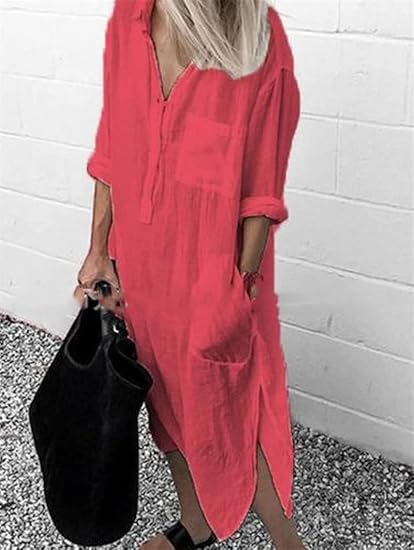 Drune | Lockeres Langes Kleid mit Langen Ärmeln und Seitentaschen Kleid