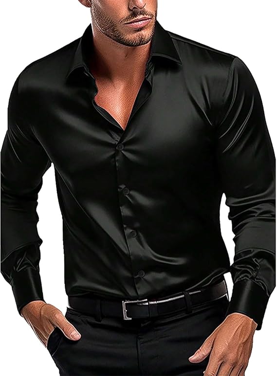 Herren Hochglanz Satinhemd mit modernem Schnitt und eleganten Details Drune