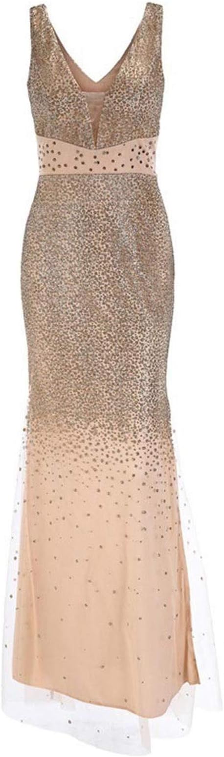 Drune | Sling V-Ausschnitt Split Glitzerndes Abendkleid