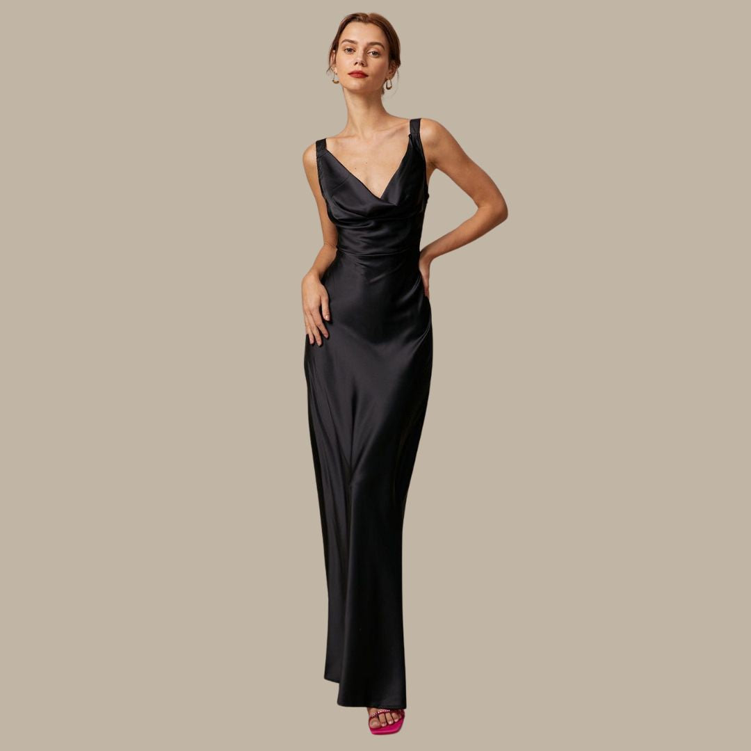 Drune | Satin-Maxikleid mit Wasserfallausschnitt