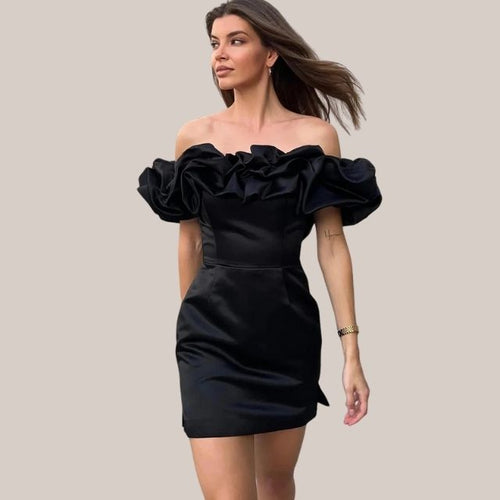 Drune | Schulterfreies Cocktailkleid mit Rüschendetail