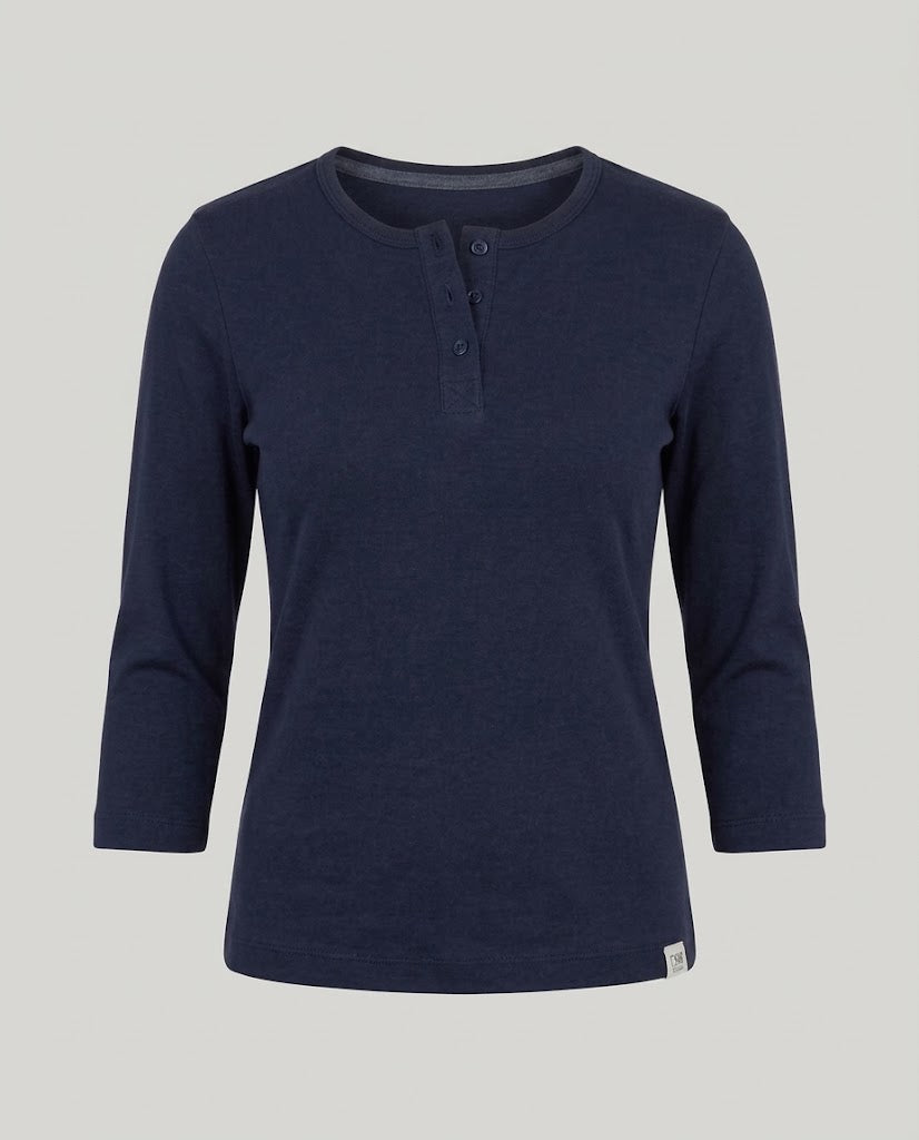 Damen Geripptes Henley-Cropped-Shirt mit Dreiviertelärmeln Drune