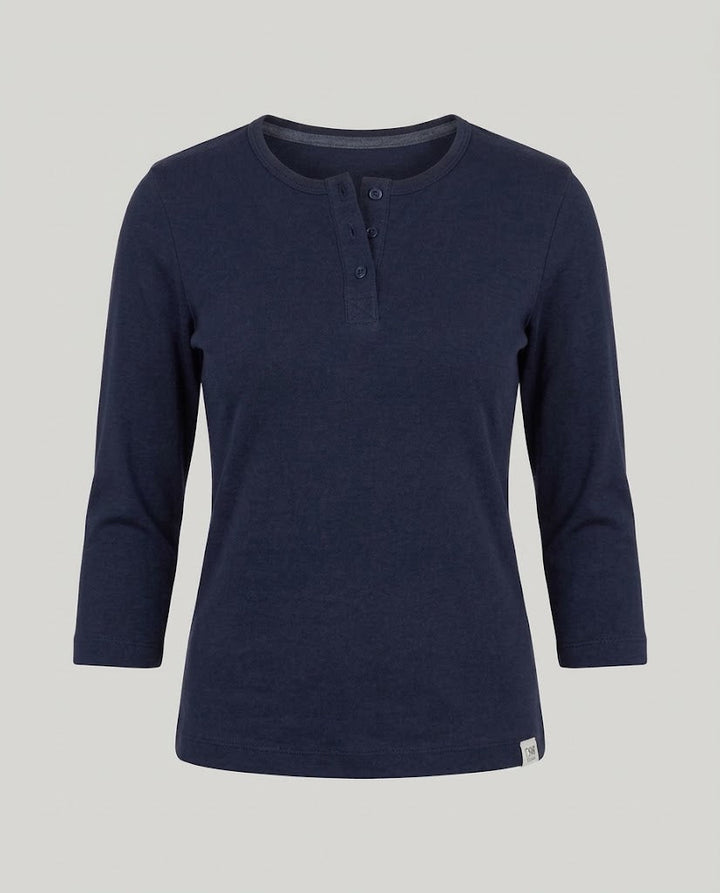 Damen Geripptes Henley-Cropped-Shirt mit Dreiviertelärmeln Drune