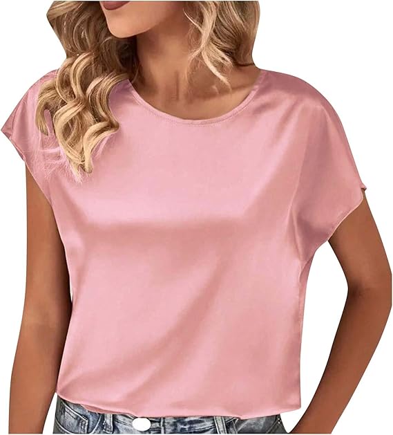 Damen Satin T-Shirt mit elegantem Wasserfall-Ausschnitt und schlichten Details Drune