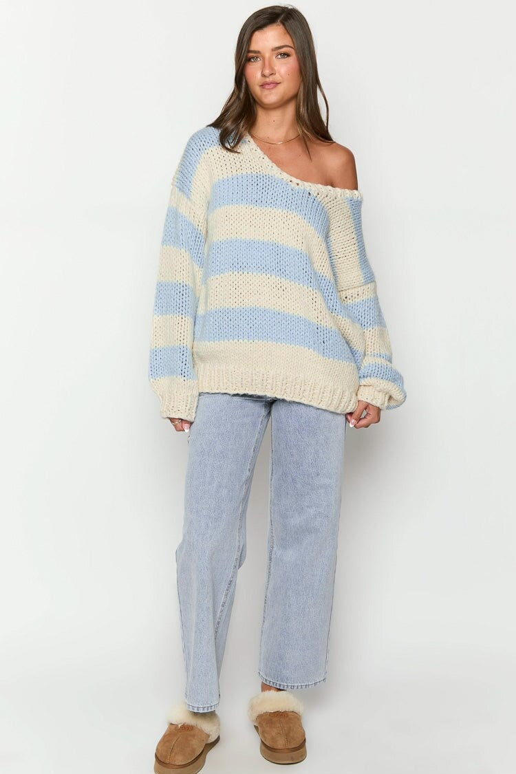 Drune | Cozy off-the-shoulder striped knit sweater for autumn layers