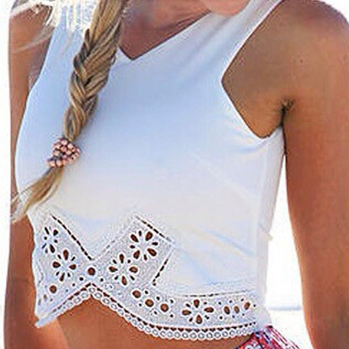 Damen Cropped Oberteil mit Spitzenverzierung Drune