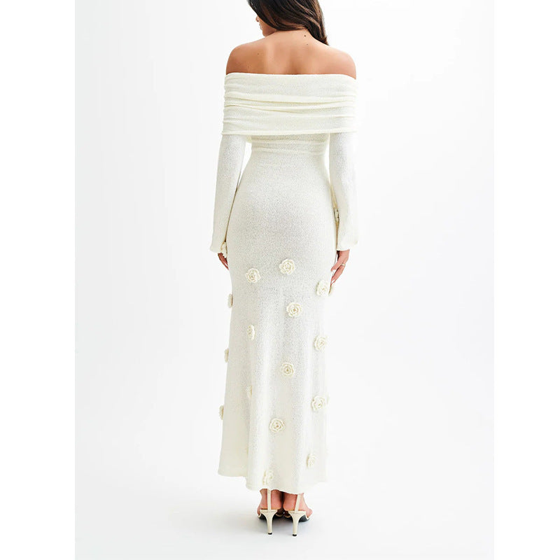 Drune | Dreidimensionales Blumenkleid Mit Offenen Schultern Strick