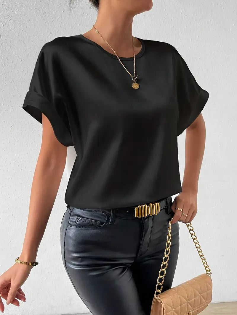 Drune | Satin T-Shirt Mit Umgeschlagenen Ärmeln Für Damen