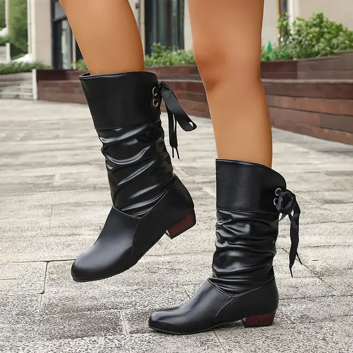 Drune | Damenmode Schnürung Chunky Heel Stiefel Bis Zur Wade