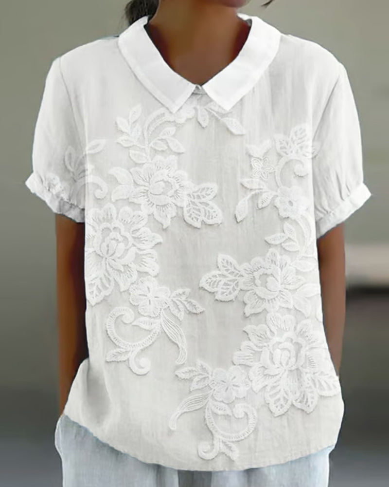 Drune | Bluse mit Revers Druck Einfarbig