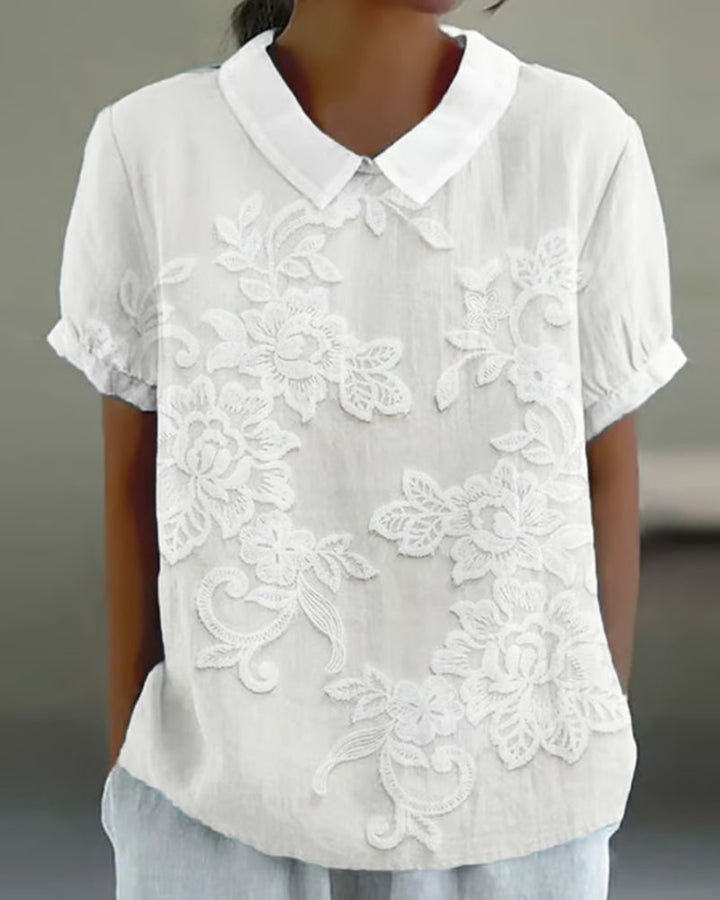 Drune | Bluse mit Revers Druck Einfarbig
