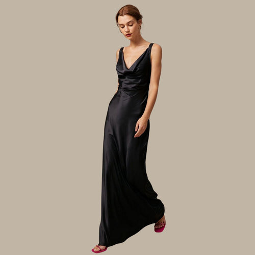 Drune | Satin-Maxikleid mit Wasserfallausschnitt