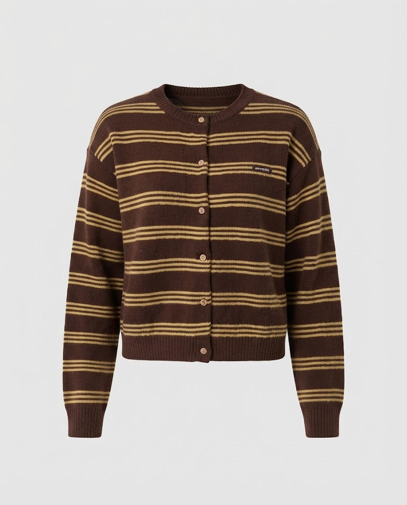 Damen Gestreifter Kurzcardigan aus weichem Feinstrick mit Rundhals Drune