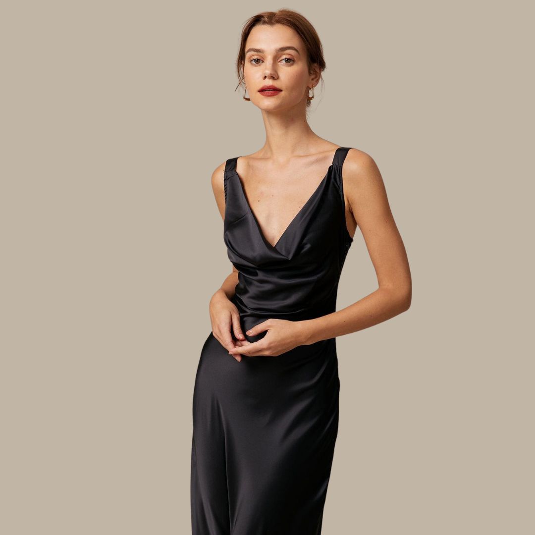 Drune | Satin-Maxikleid mit Wasserfallausschnitt