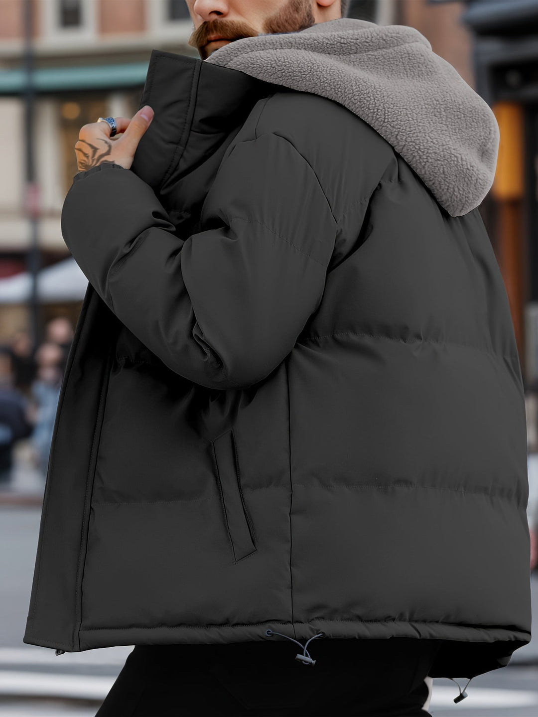Drune | Dicke Kapuzen Nicht-Dehnbar Reißverschluss Falsche Zwei Teile Winterjacke Für Herren - Perfekt für Outdoor-Aktivitäten
