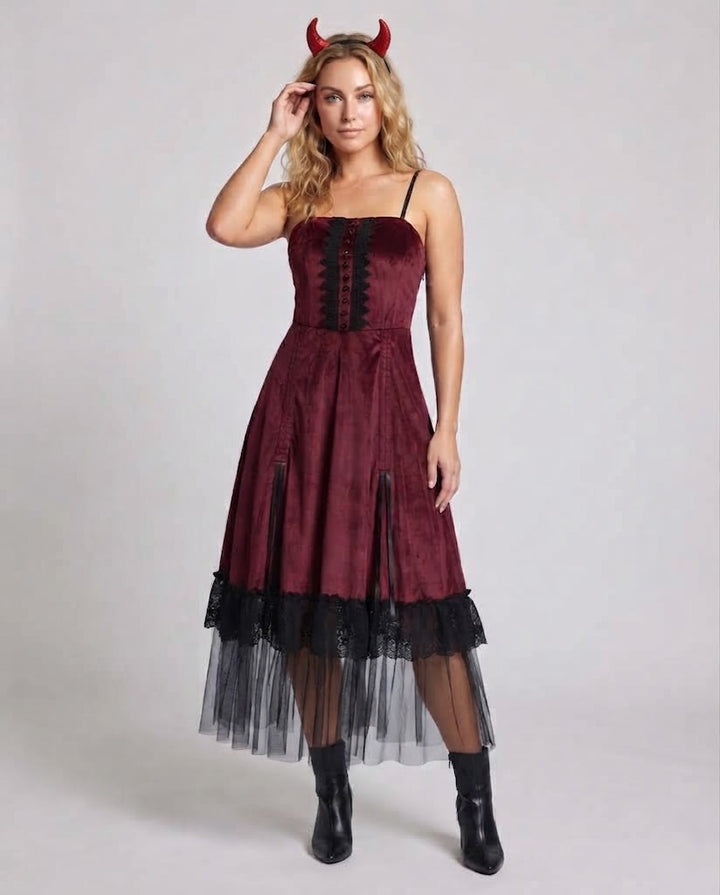Frauen Vampir-inspiriertes Kostümkleid mit durchsichtiger Tüllschicht und Rüschendetails Drune