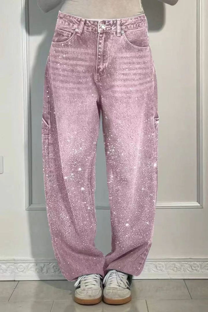 Drune | Damen Gewaschene Jeans Mit Strassdetails Im Weiten Schnitt