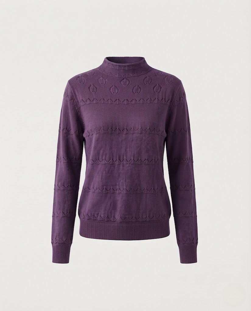Damen Feinstrick-Pullover mit dezentem Ajourstreifen und kurzem Stehkragen Drune
