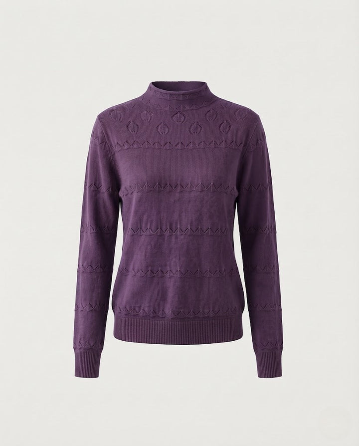 Damen Feinstrick-Pullover mit dezentem Ajourstreifen und kurzem Stehkragen Drune