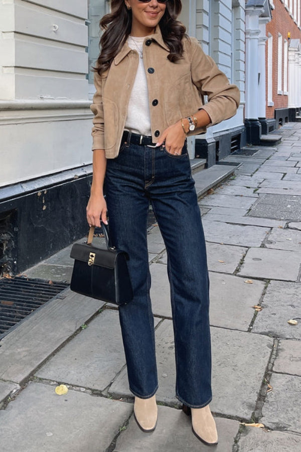 Drune | Button Down Crop Faux Suede Jacke