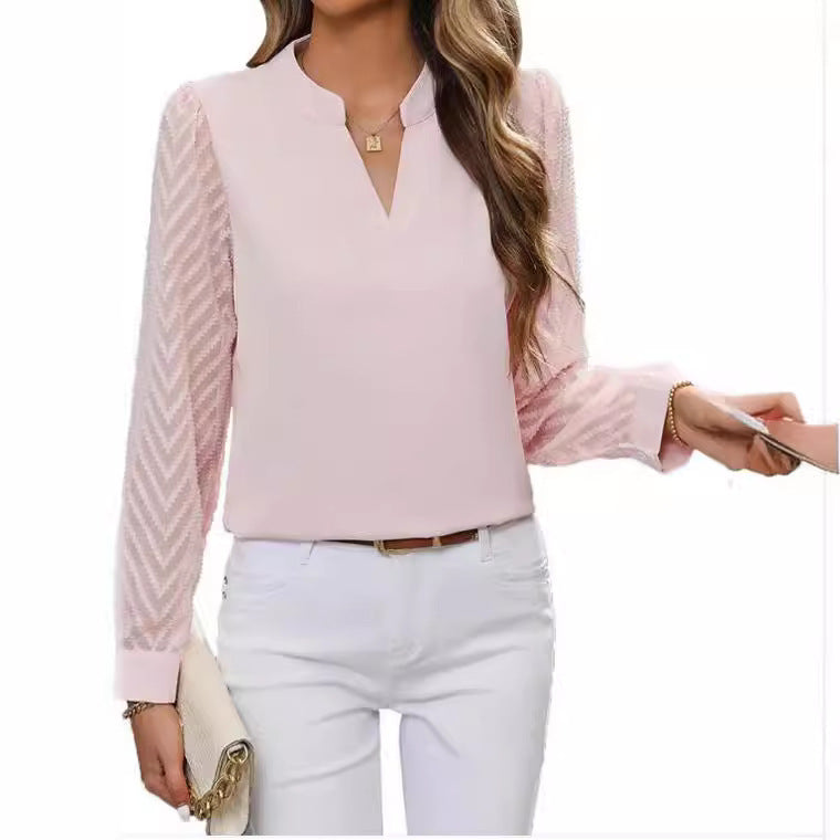 Drune | Elegantes Chiffon Top Mit V-ausschnitt