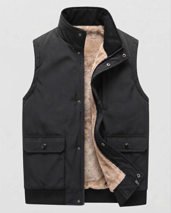 Herren Isolierte Teddyweste im Outdoor-Utility-Stil mit hohem Stehkragen und Klapptaschen Drune