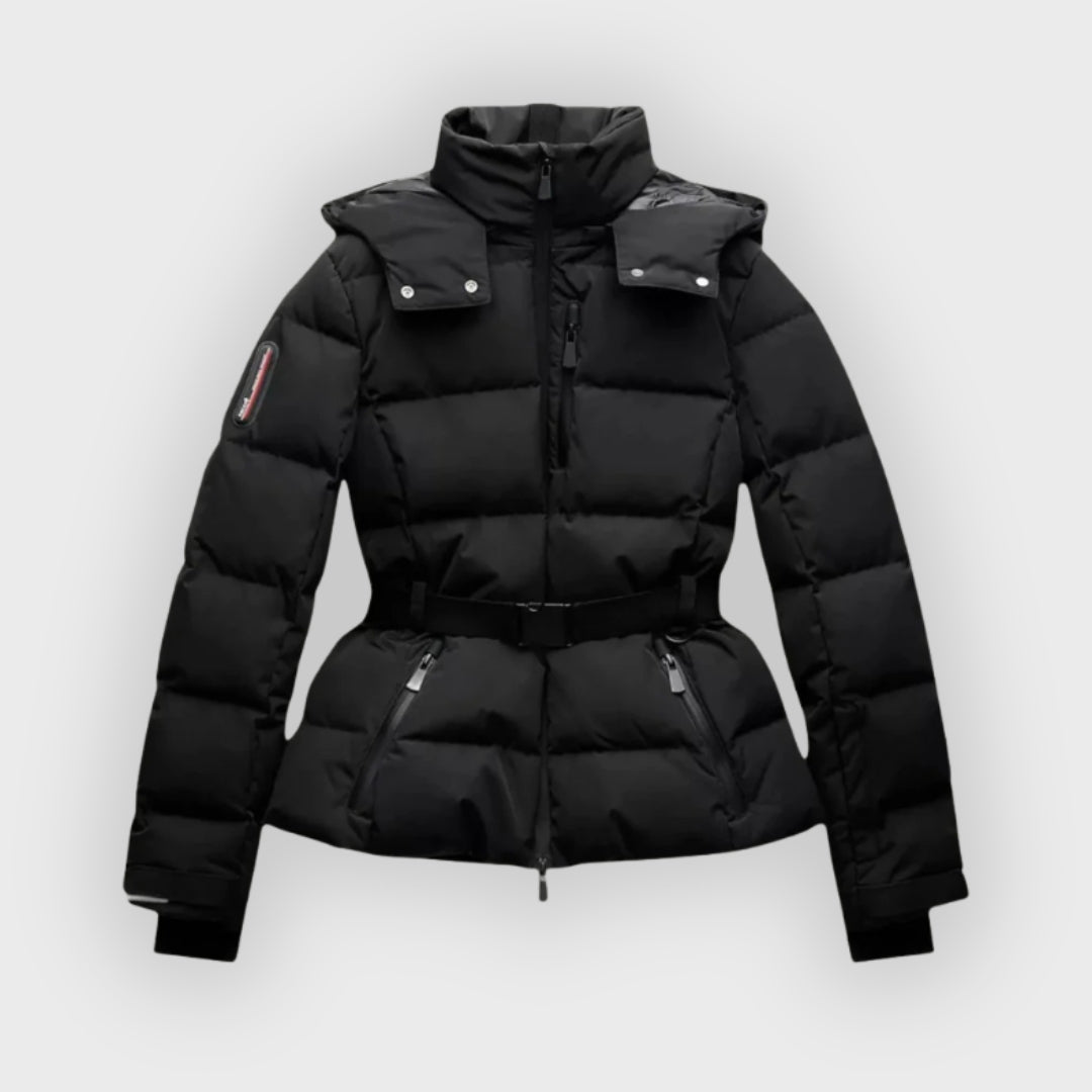 Drune | Damen isolierte schwarze Gürtel-Skijacke