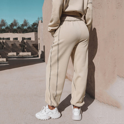 Drune | teil sportlicher cropped Sweatshirt mit Jogginghose - Damen Pullover Tracksuit mit Reißverschluss und elastischem Bund