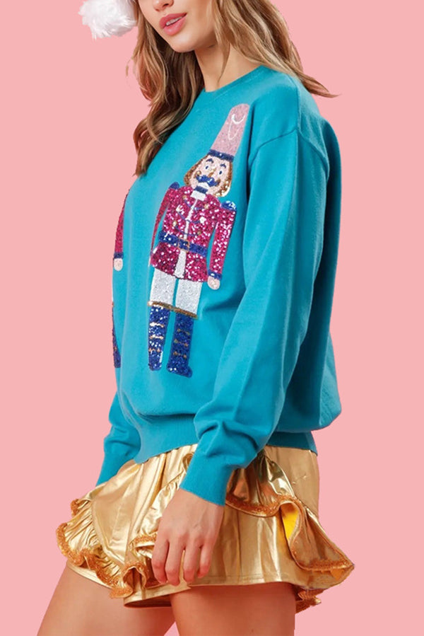 Drune | Weihnachtswächter Pailletten Rundhals Lässiger Lockere Sweatshirt
