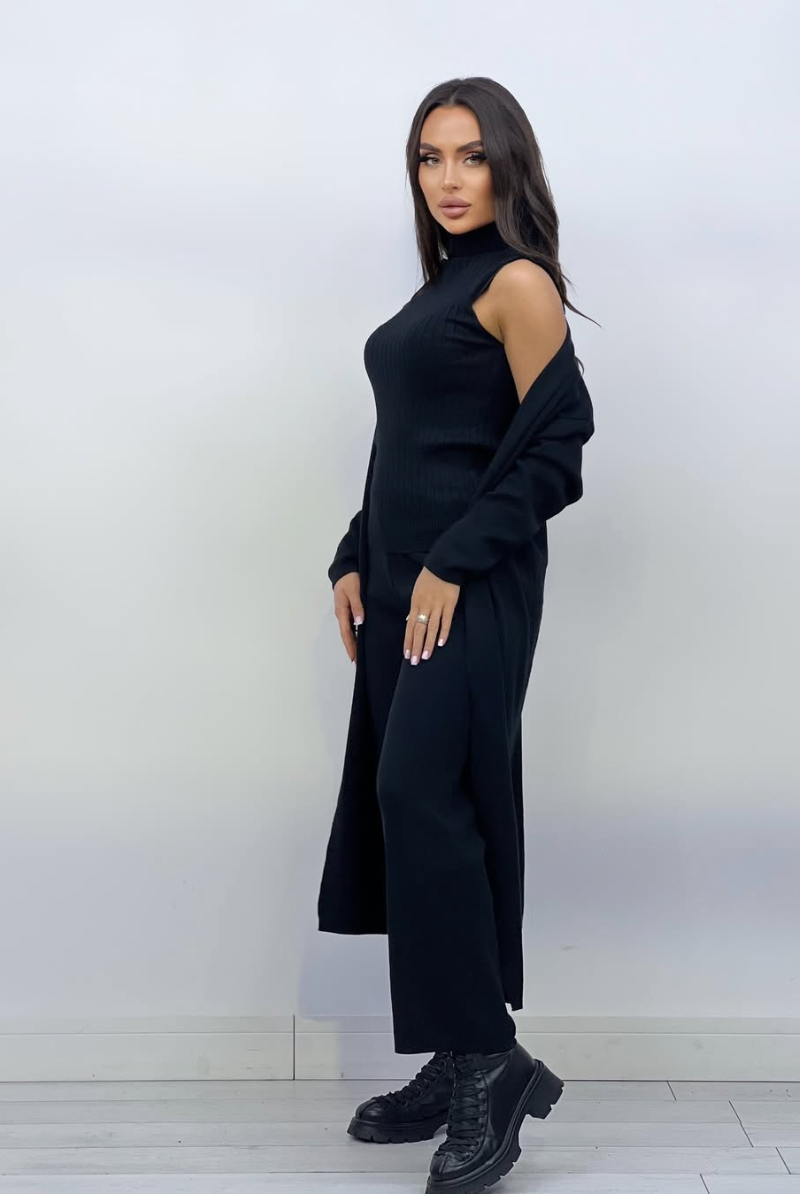 Drune | Damen Luxus 3 Teiliges Strick Co Ord Satz Weich & Dehnbar