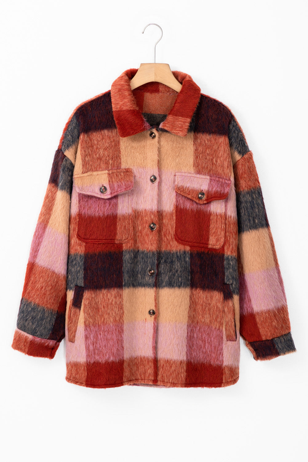 Drune | Geräumige Karierte Orange Freizeitjacke mit Pattentaschen und Knöpfen