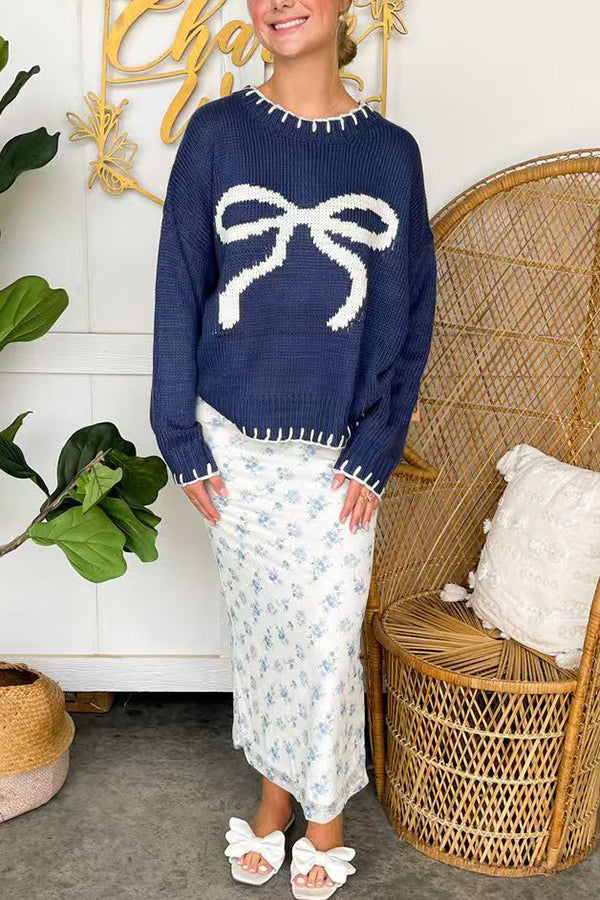 Drune | Weihnachtsbogen Kontrastfarbe Eingeschlossen Kante Langarm Gestrickter Pullover