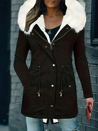 Drune | Wintermantel mit Kunstfellkragen – Warmer Parka mit Kapuze und Reißverschluss