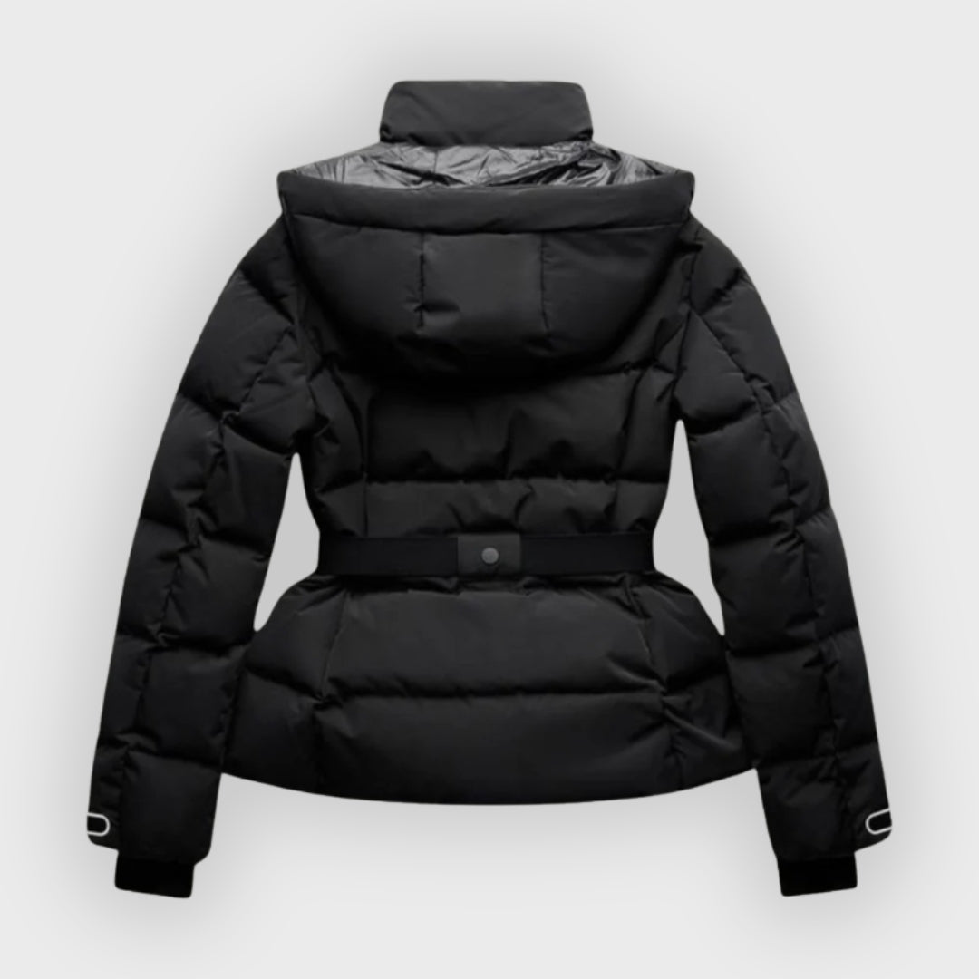Drune | Damen isolierte schwarze Gürtel-Skijacke