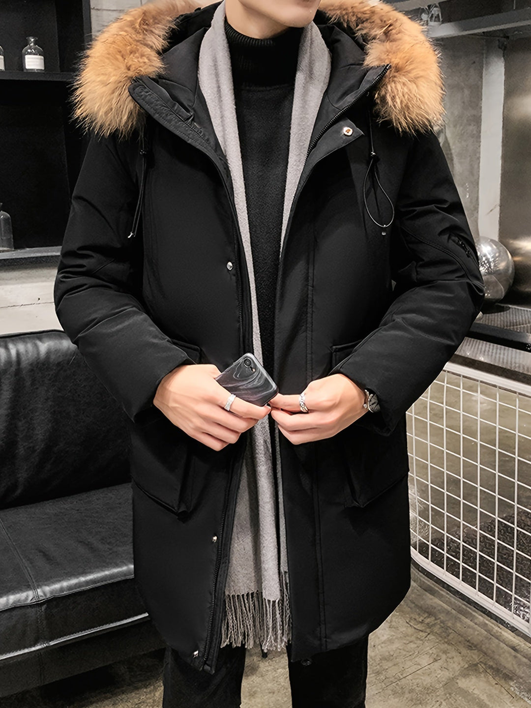 Drune | Casual-Herrenmittelwinterjacke mit Kapuze und Kunstfellkragen - Ideal für Herbst/Winter