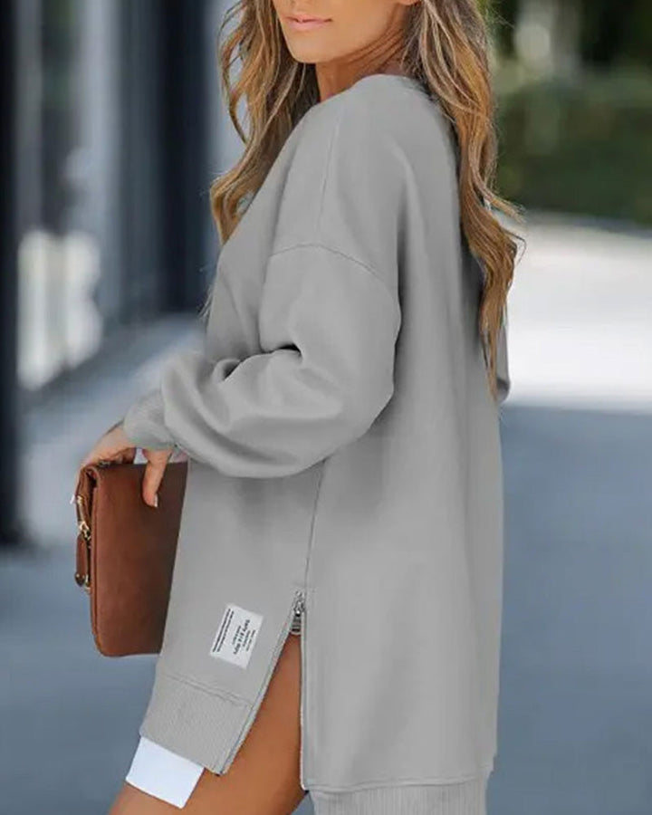 Drune | Sweatshirtkleid mit Langen Ärmeln Reißverschluss und Schlitz