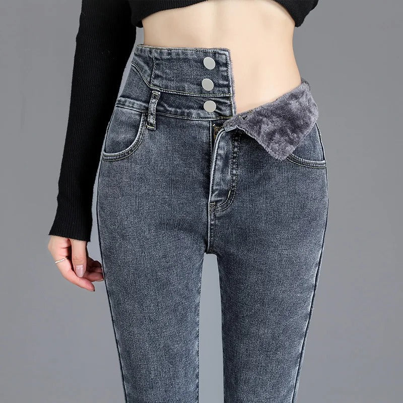 Drune | Stylische High-Waist-Jeans mit Fleecefutter